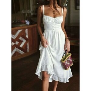 Commense Ruffle Hem Cami Plain Midi Dress white size M/6